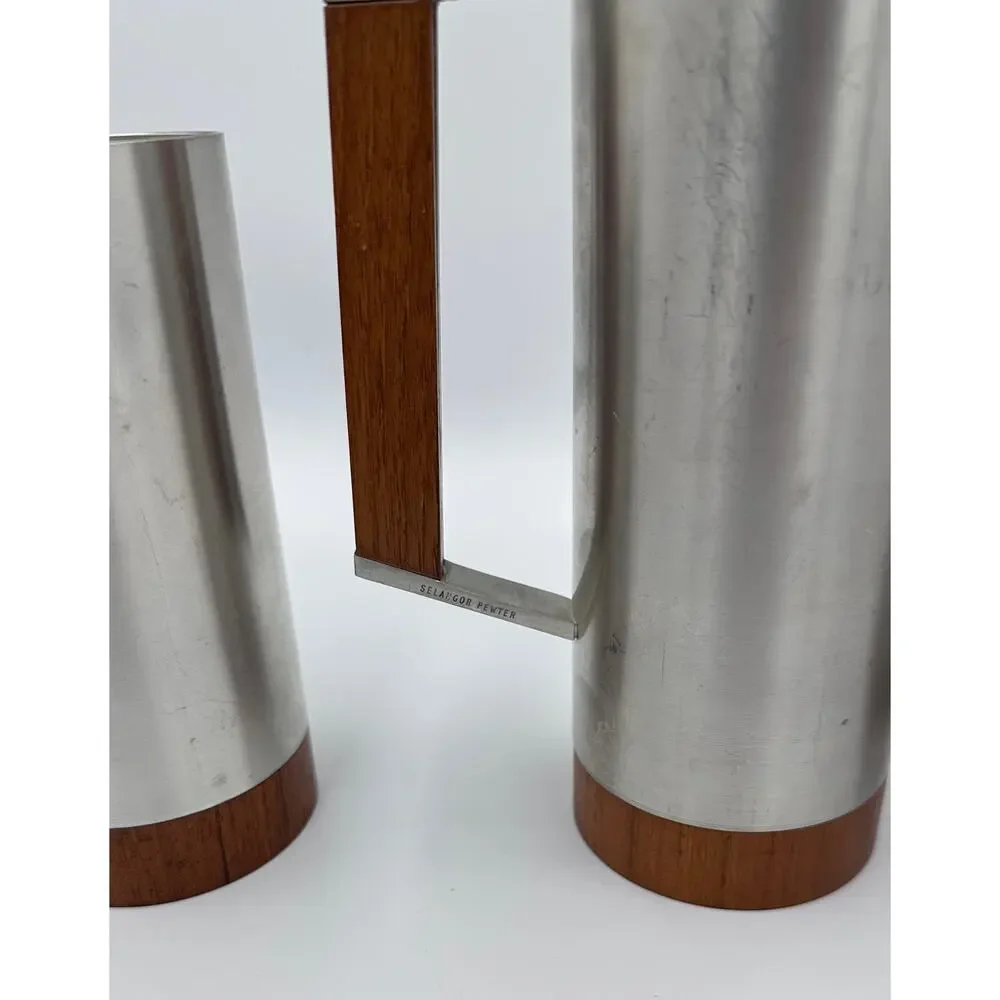 Danish Modern tiki Era Royal Selangor Pewter & Teak Mug Tankard Steins Set